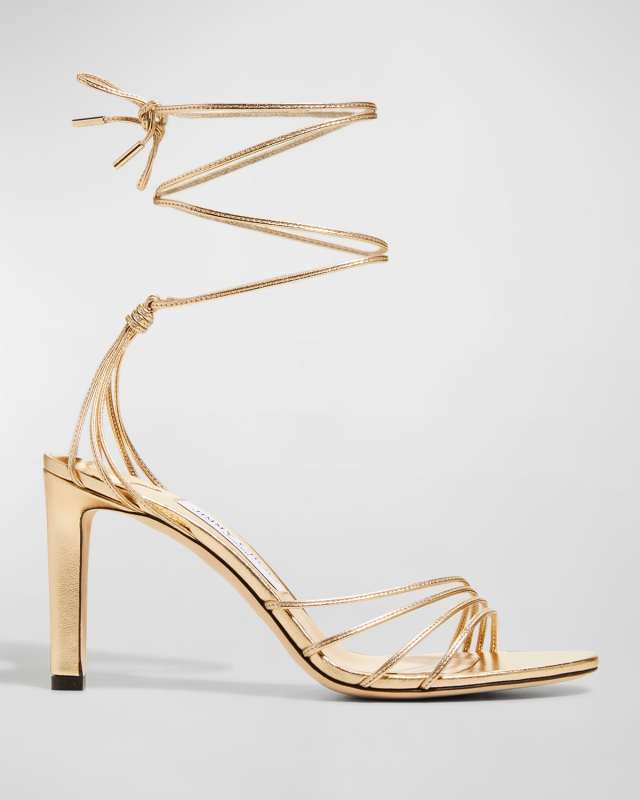 Anita Metallic Strappy Ankle-Tie Sandals